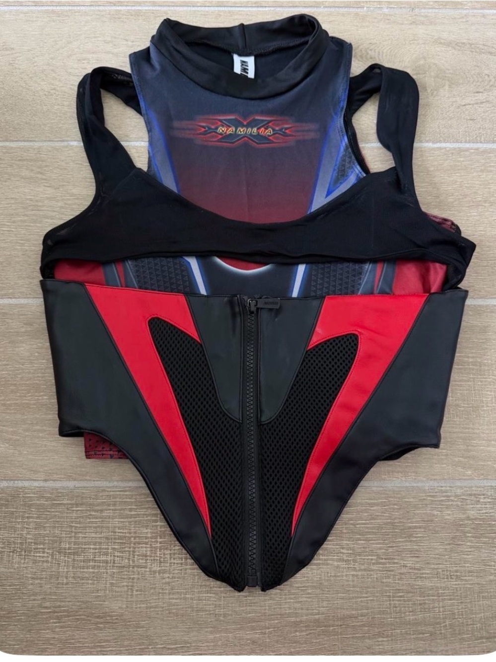 Women’s Black & Red Zip-Front corset